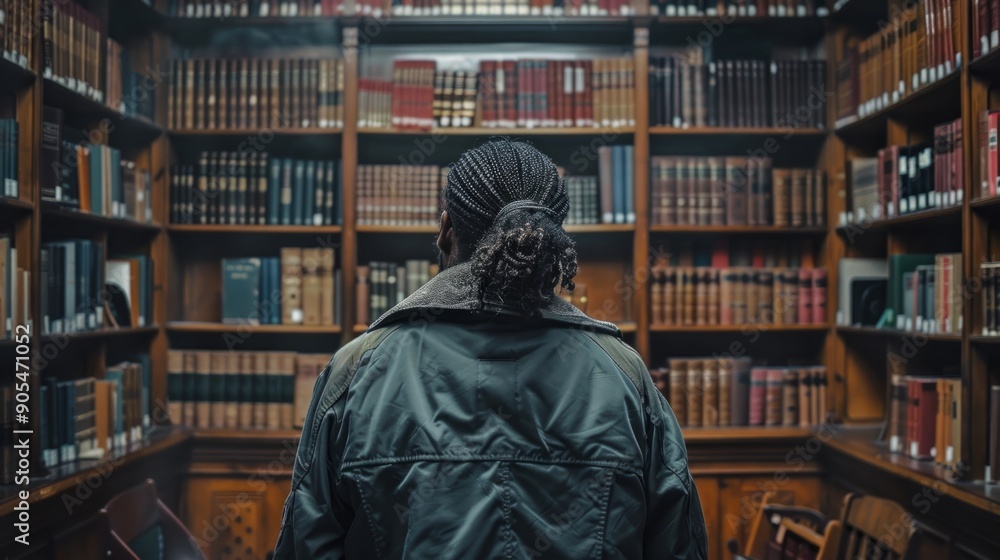 Fototapeta premium Writer in the background of a library generative ai