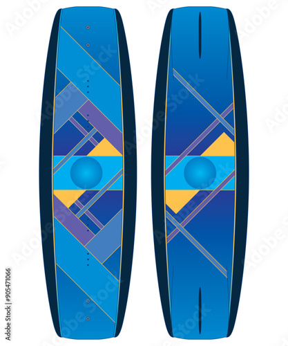 wakeboarding, both sides of the wakeboard standing upright isolated on a white background