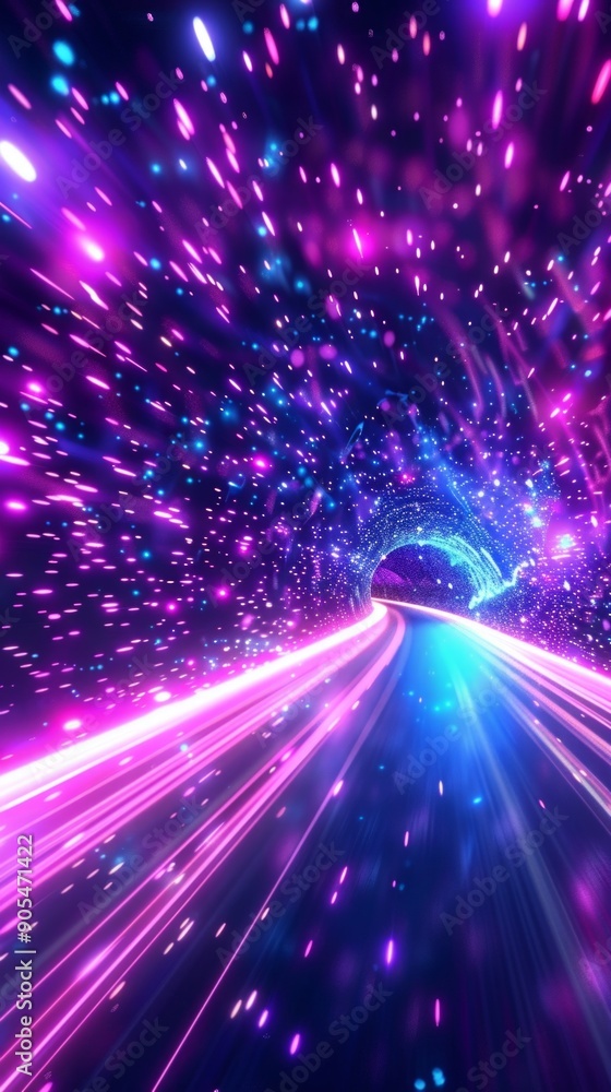 Abstract sci-fi tunnel with vibrant pink and blue lights, evoking speed and cosmic themes akin to traveling through a wormhole or space tunnel. Abstract sci-fi tunnel with vibrant pink and blue lights, evoking speed and cosmic themes akin to traveling through a wormhole or space tunnel.