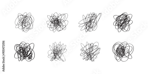 Random scribble shapes. Collection of chaotic hand-drawn doodles. Vector illustration for artistic designs.
