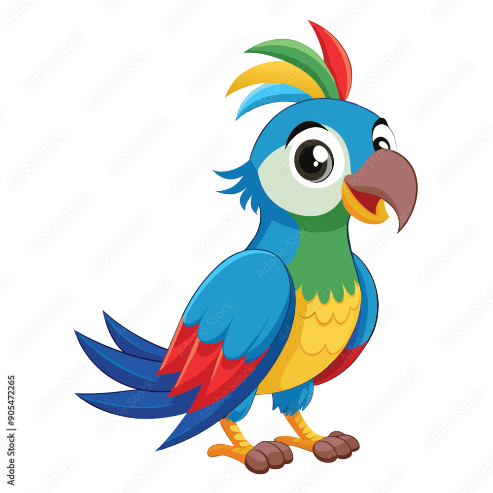 Obraz premium Cartoon Parrot with Colorful Feathers and Big Eyes