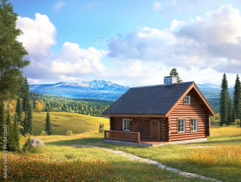 Charming cabin in a lush meadow with mountains Charming cabin in a lush meadow with mountains