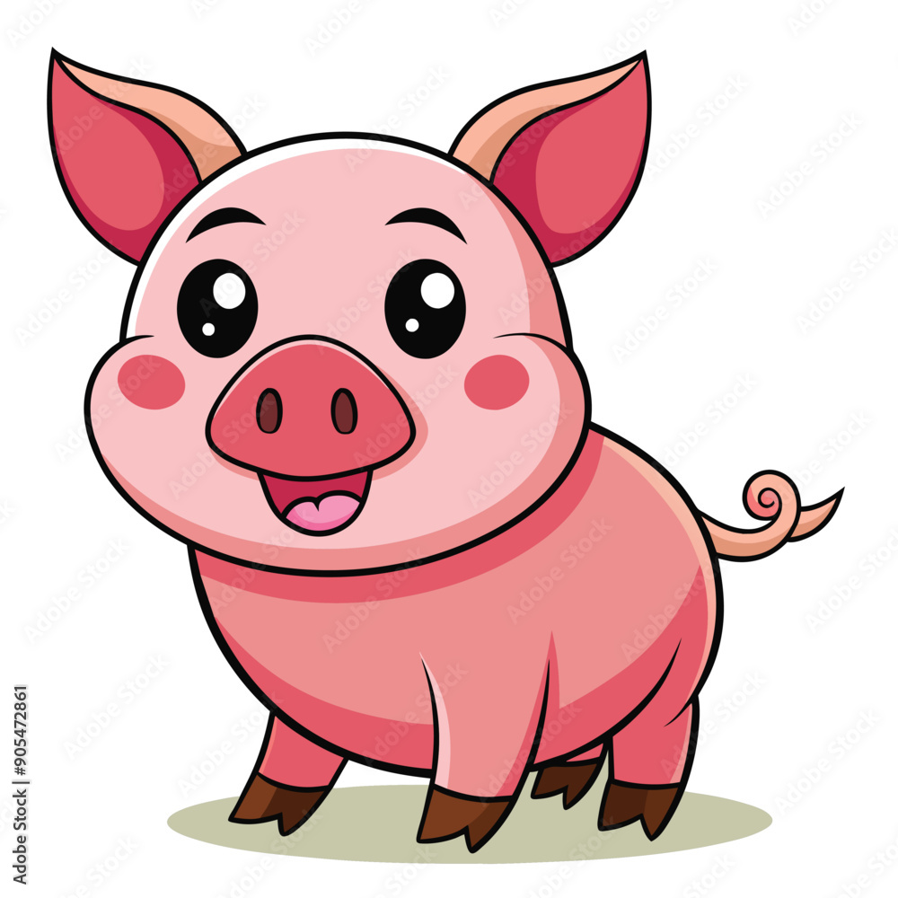 Cartoon Pig with Big Eyes and a Curled Tail Cartoon Pig with Big Eyes and a Curled Tail