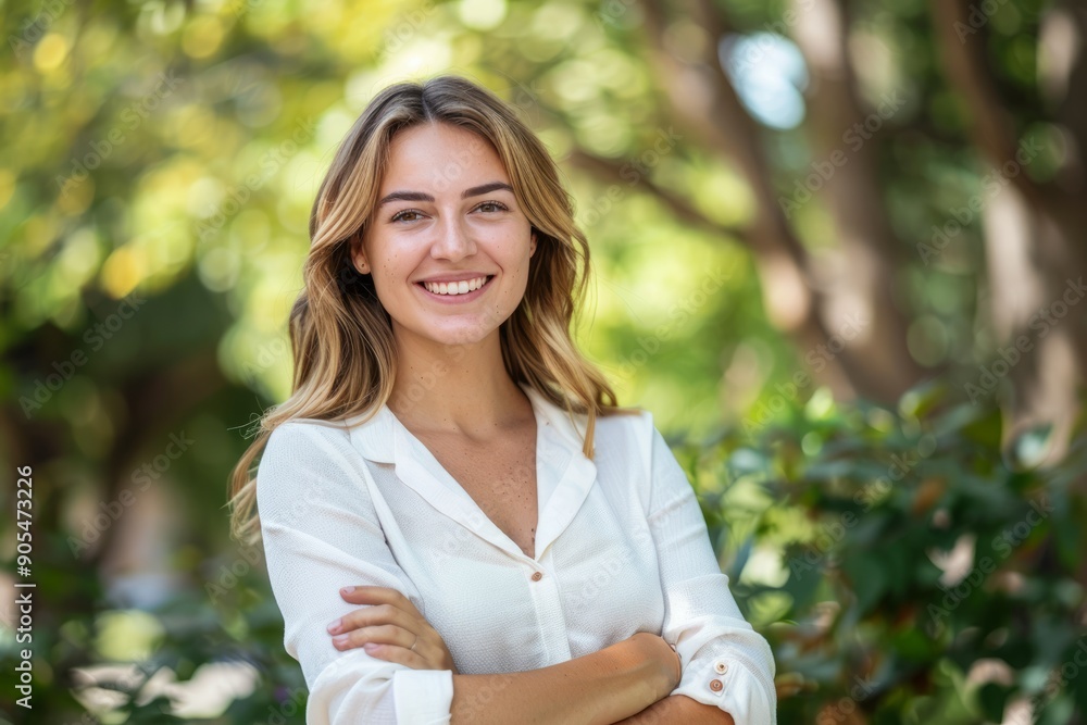 beautiful smiling businesswoman near a business house and looking at the camera beautiful smiling businesswoman near a business house and looking at the camera
