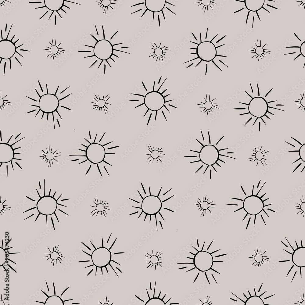 Seamless pattern sketch outline illustration isolated sun . Grey background. Print posters flyers badges clothes stationery wrapping paper. Seamless pattern sketch outline illustration isolated sun . Grey background. Print posters flyers badges clothes stationery wrapping paper.