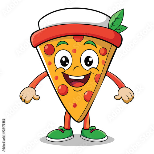 Happy Pizza Slice Cartoon Character with Green Shoes