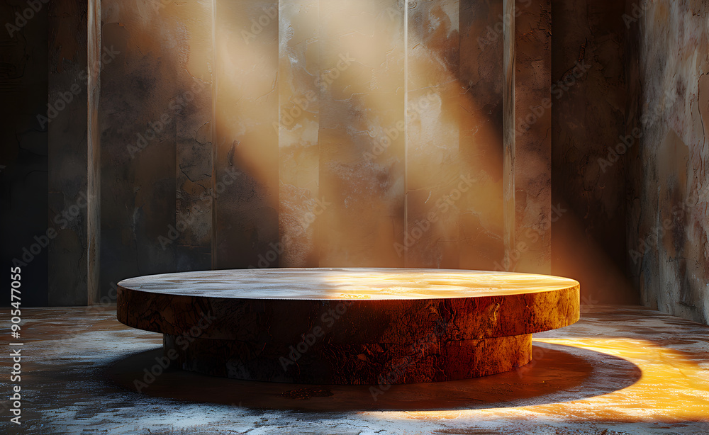 minimalist abstract circle podium, brown background minimalist abstract circle podium, brown background