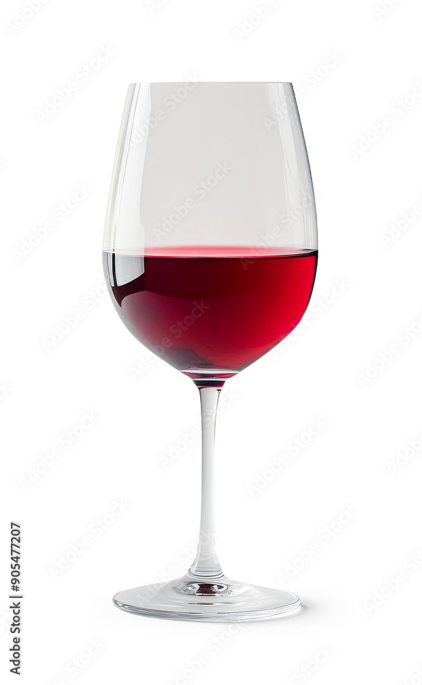 A wine glass is filled with red wine on white or transparent background A wine glass is filled with red wine on white or transparent background