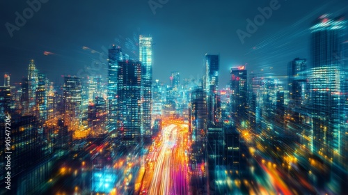 Wallpaper Mural Hyper-detailed abstract cityscape, blurred lights, long exposure effect Torontodigital.ca