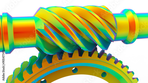 3D rendering - FEA study of a worm gear assembly