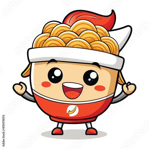 Happy Cartoon Character of a Cup of Noodles