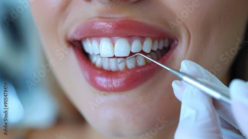 Dental Hygienist Performing Oral Examination With Tool on Patient's Teeth at Clinic During Morning Hours