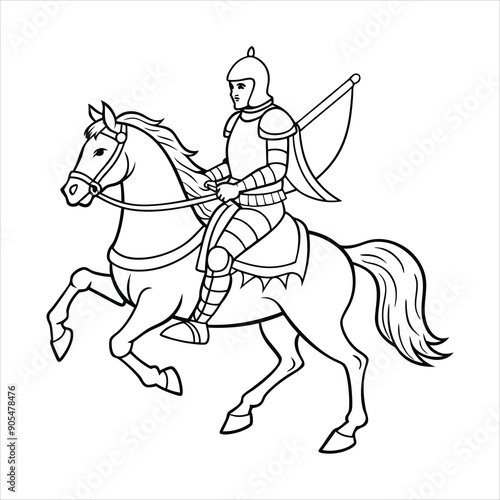 A brave knight riding a majestic steed into battle line art vector