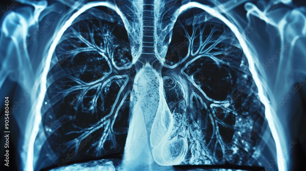 An impressive CT scan image showing a detailed view of the chest cavity ...