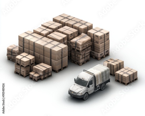 Wallpaper Mural 3D render of a warehouse filled with baggage and cargo, organized and busy, showcasing efficient handling and storage of goods, isolated on white background, copy space Torontodigital.ca