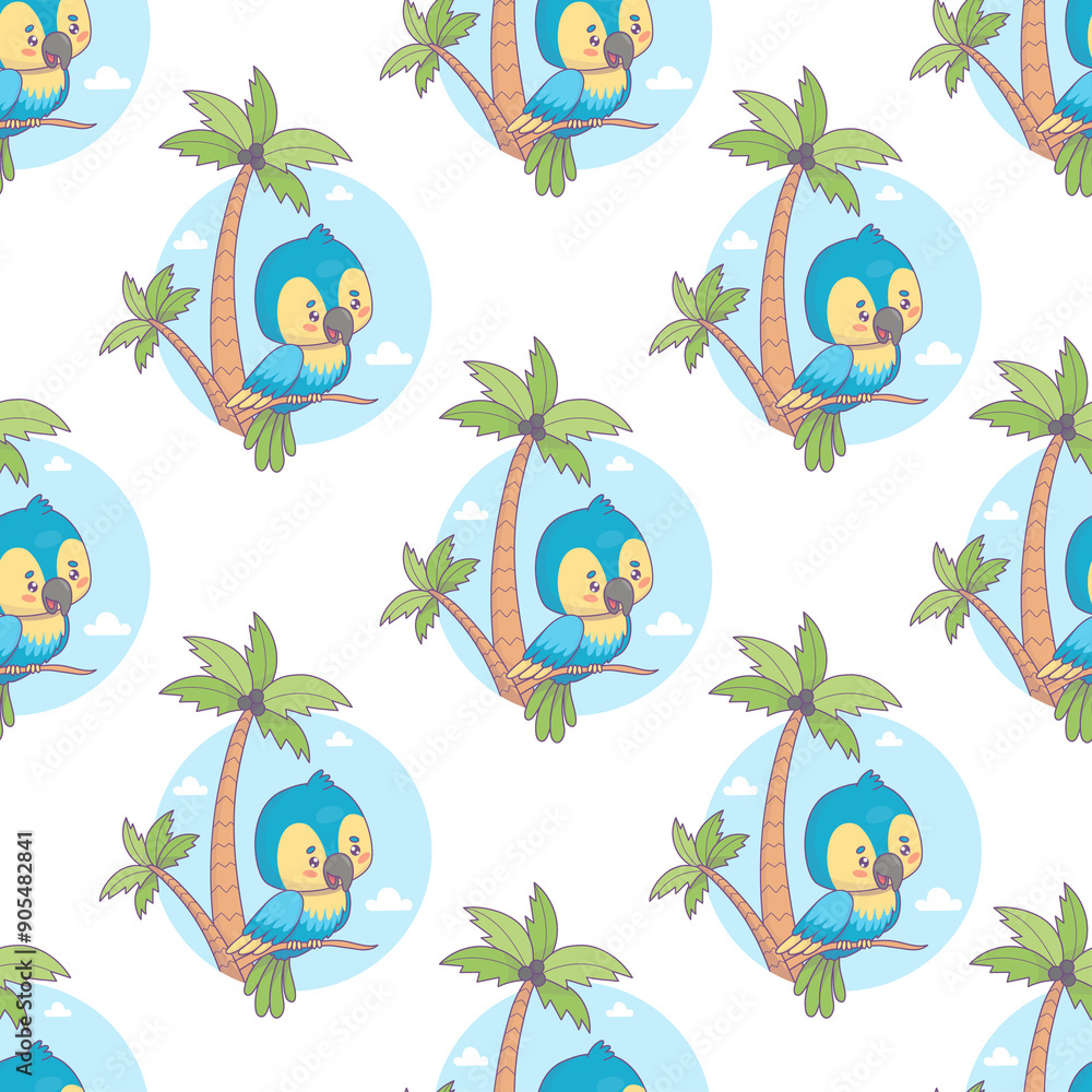 Obraz premium Seamless pattern with Ara parrot with palm trees