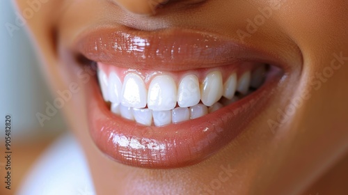 Bright White Smile of a Young Woman With Glossy Lips in Natural Light