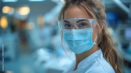 Healthcare Professional Wearing Protective Gear While Working in a Modern Hospital Environment