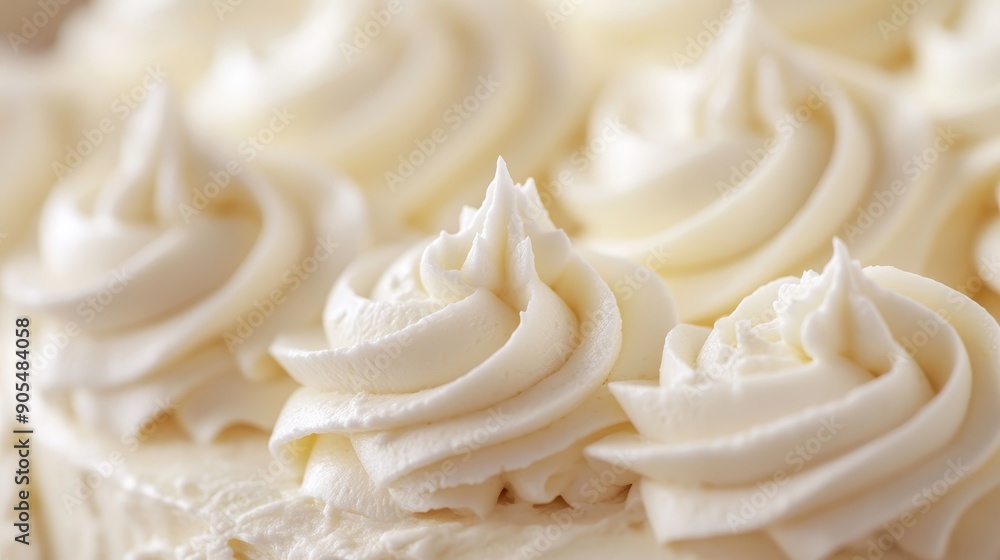 Close-up of piped white frosting, with swirls and peaks, likely on a cake or similar dessert Close-up of piped white frosting, with swirls and peaks, likely on a cake or similar dessert