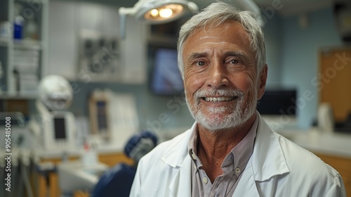 Experienced Male Dentist Smiling in Modern Dental Clinic During Daytime Appointment