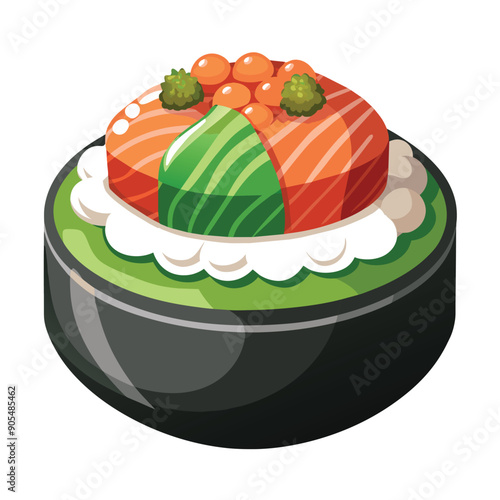 Single Round Sushi Roll with Salmon, Wasabi, and Tobiko