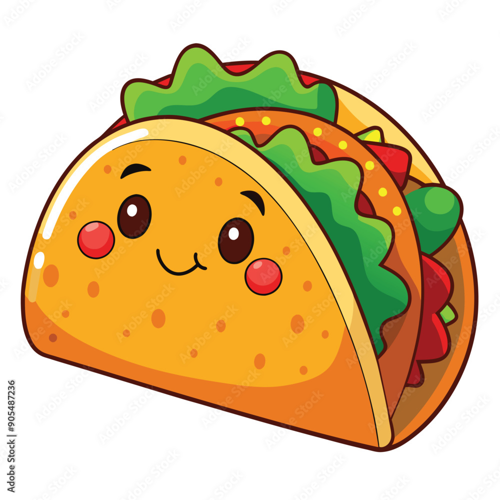 Cartoon Taco with Happy Face and Toppings Cartoon Taco with Happy Face and Toppings