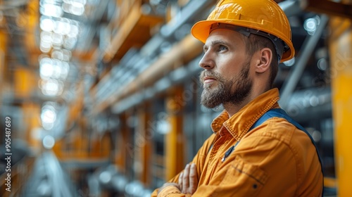 Man in Safety Gear Contemplating Warehouse Operations During Daytime Activity