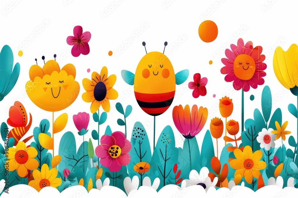 Cute Bee and Flowers Seamless Pattern Cute Bee and Flowers Seamless Pattern