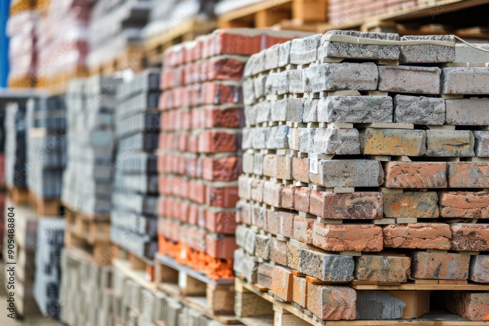 Stack bricks at warehouse market place Stack bricks at warehouse market place