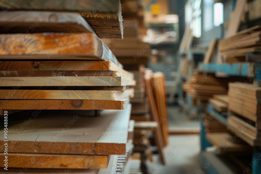 Stack wood panels at warehouse market place Stack wood panels at warehouse market place