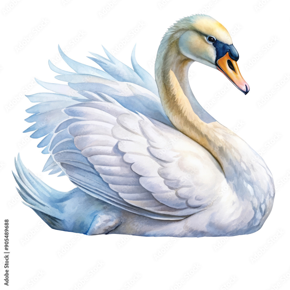Fototapeta premium Watercolor clipart elegant swan, graceful bird, soft white, transparent background