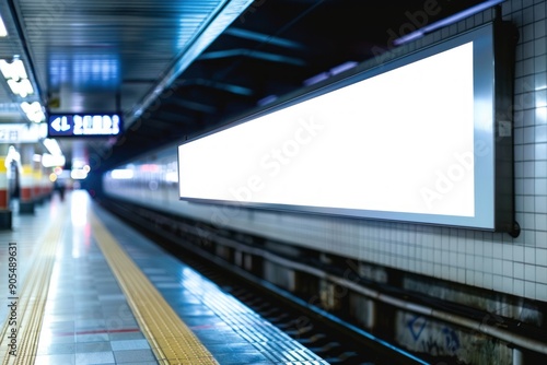 Train station metro featuring blank white digital sign billboard poster mockup