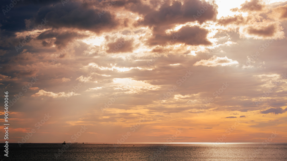 Obraz premium A Landscape of on the sea with red clouds and red sky at sunrise like a oil painting
