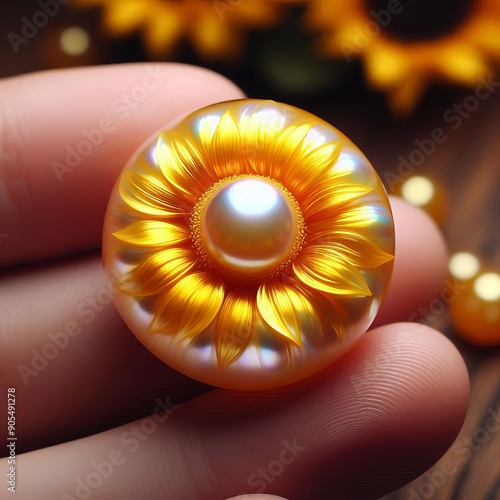 66 118 Sunflower pearl A pearl with vibrant yellow hues resembli photo