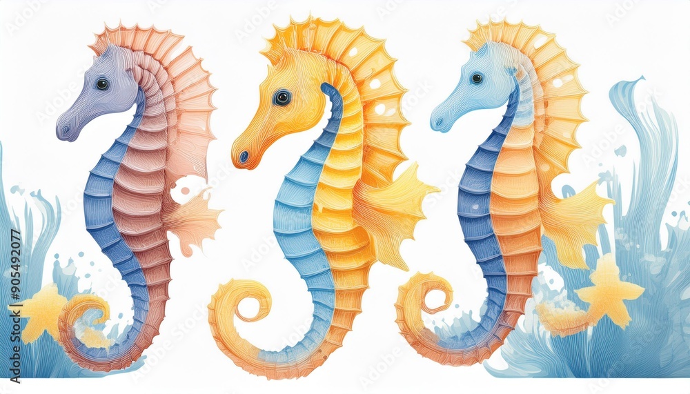 Fototapeta premium Sea ​​Horse clipart, isolated vector illustration.