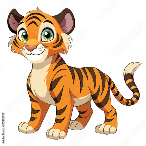 A Cartoon Illustration of a Friendly Tiger Cub