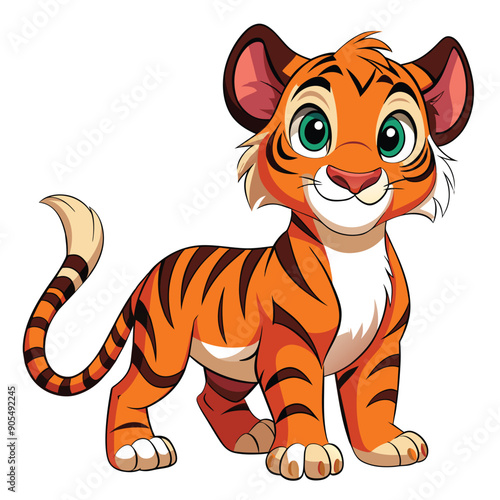 A Cartoon Tiger Cub Standing with a Smiling Face