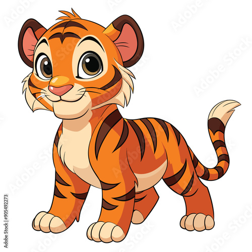 Adorable Cartoon Tiger Cub Standing with a Friendly Expression