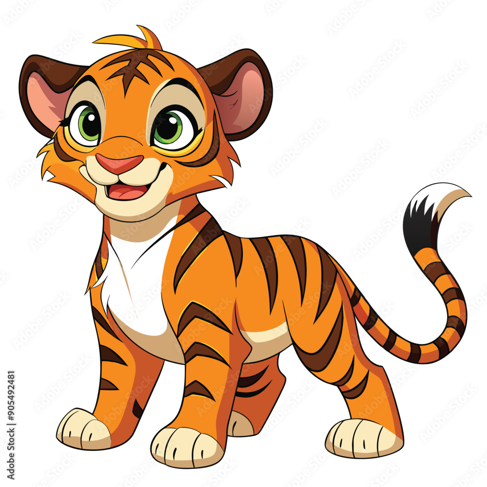 A Cute Cartoon Tiger Cub Standing with a Big Smile A Cute Cartoon Tiger Cub Standing with a Big Smile