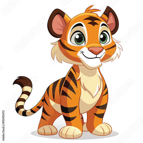 Cartoon Illustration of a Smiling Tiger Cub
