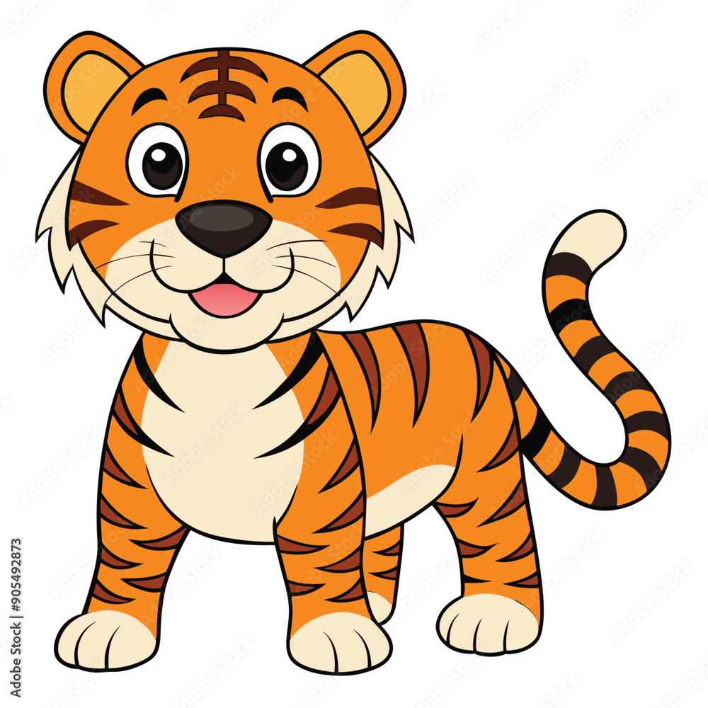 Cartoon Tiger with Orange Fur and Black Stripes Cartoon Tiger with Orange Fur and Black Stripes