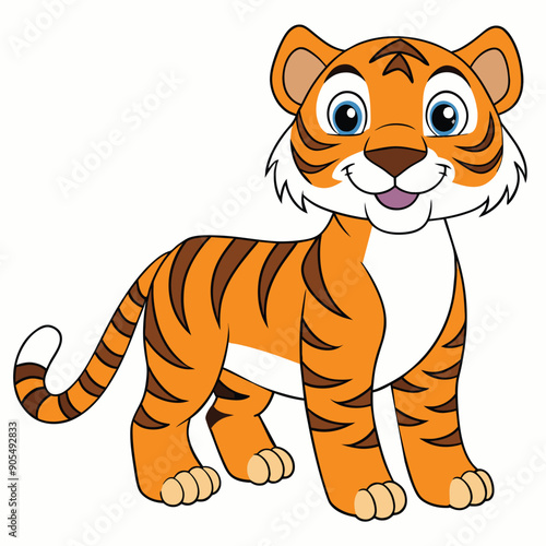 Cartoon illustration of a friendly orange and brown striped tiger