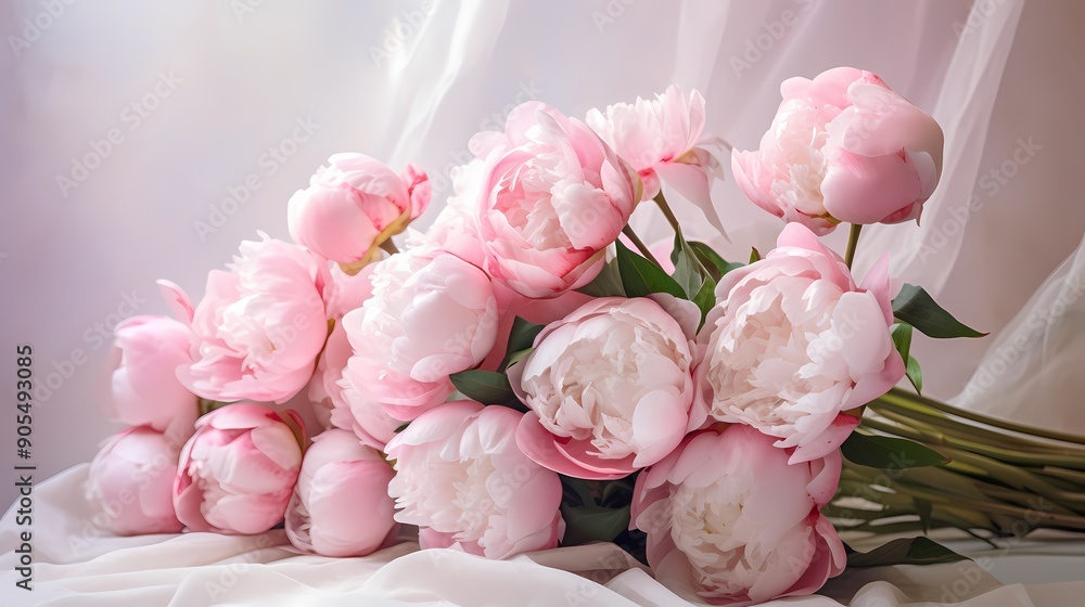 A beautiful arrangement of pink and white peonies in a vase, capturing natural elegance. A beautiful arrangement of pink and white peonies in a vase, capturing natural elegance.