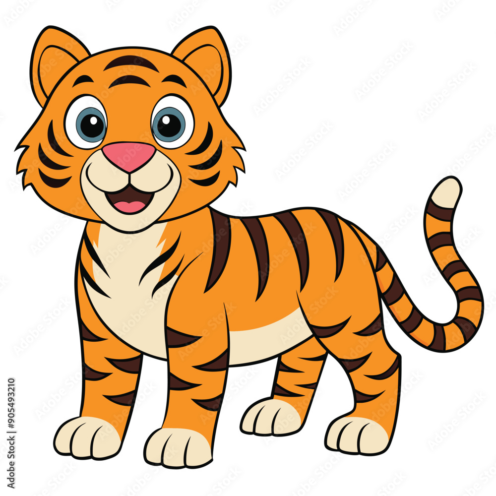 Cartoon Illustration of a Smiling Tiger with Black Stripes Cartoon Illustration of a Smiling Tiger with Black Stripes