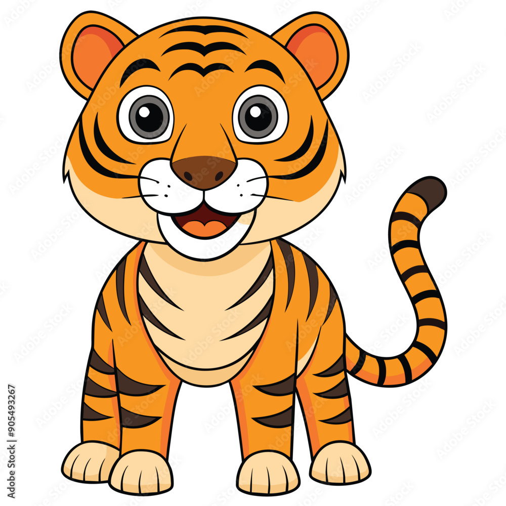 A Cartoon Tiger with Big Eyes and a Smiling Mouth A Cartoon Tiger with Big Eyes and a Smiling Mouth