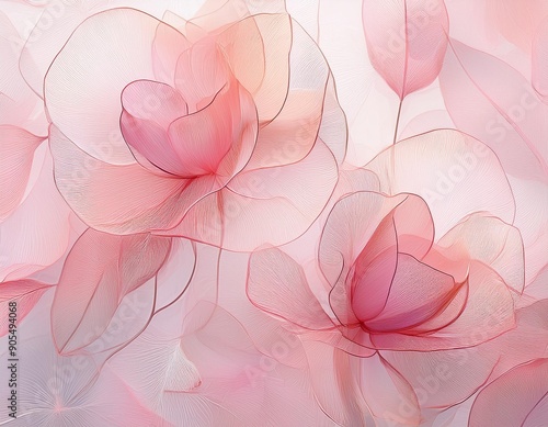 Soft, translucent pink flowers in a delicate and ethereal style. It is perfect for use in wedding invitations, romantic designs, wall art, and feminine branding.