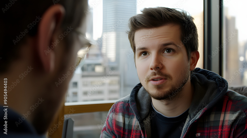 investors Founder Engages in Serious Discussion with Angel Investor Against a Blurred City Background in a Well-Designed Office investors Founder Engages in Serious Discussion with Angel Investor Against a Blurred City Background in a Well-Designed Office