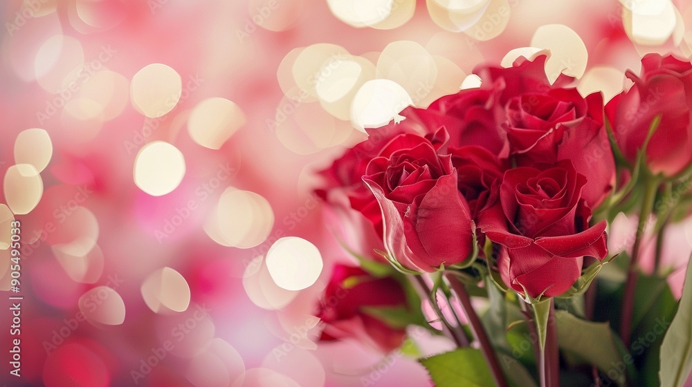 Romantic Red Roses Bouquet with Soft Bokeh Lights - Elegant Floral Background Romantic Red Roses Bouquet with Soft Bokeh Lights - Elegant Floral Background