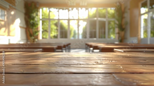 Empty 3D Podium Against Softly Blurred School Cafeteria Background - Ideal for Promotional and Educational Concepts