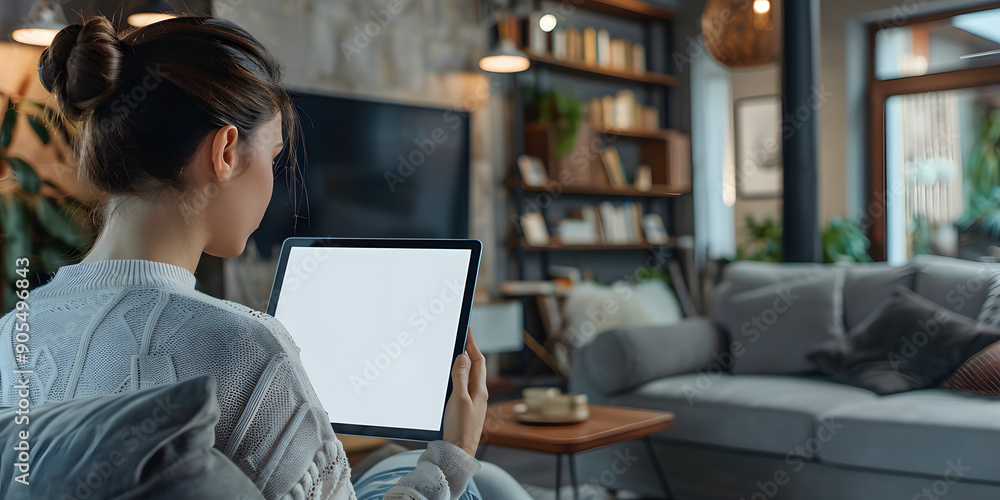 Woman Working from Home Using an iPad. Seamless Integration of Technology and Daily Life. Modern Home Office Setting Showcasing Productivity and Comfort. Woman Working from Home Using an iPad. Seamless Integration of Technology and Daily Life. Modern Home Office Setting Showcasing Productivity and Comfort.